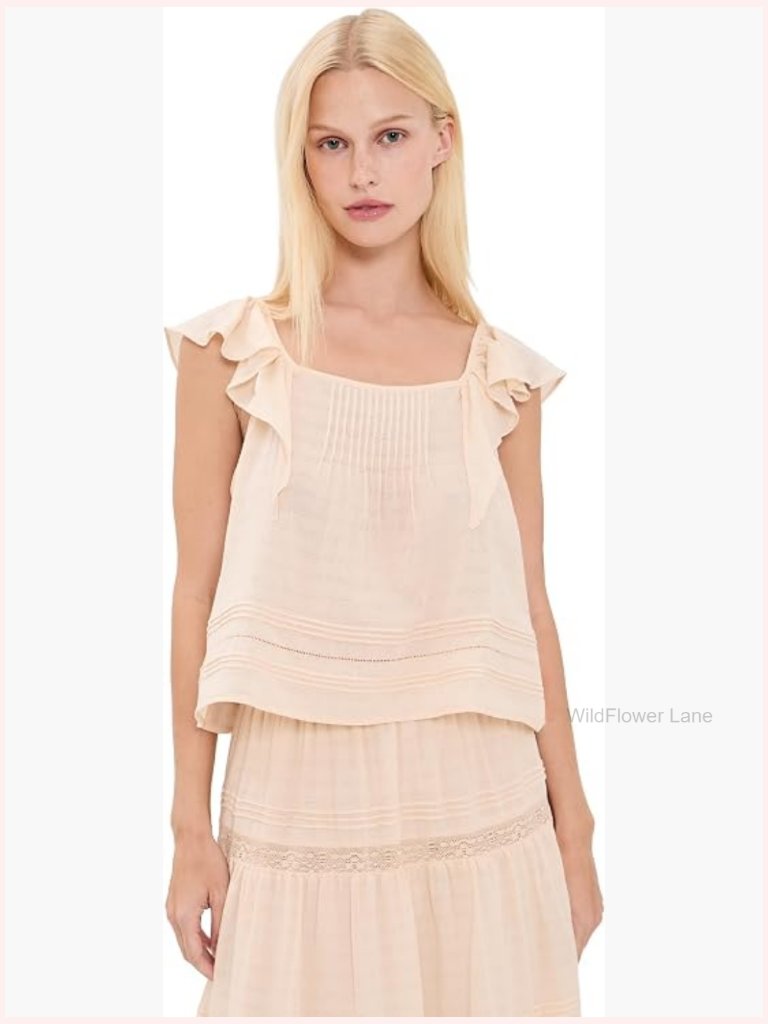 Cotton Voile Blouse With Pintuck Details And Square Neck